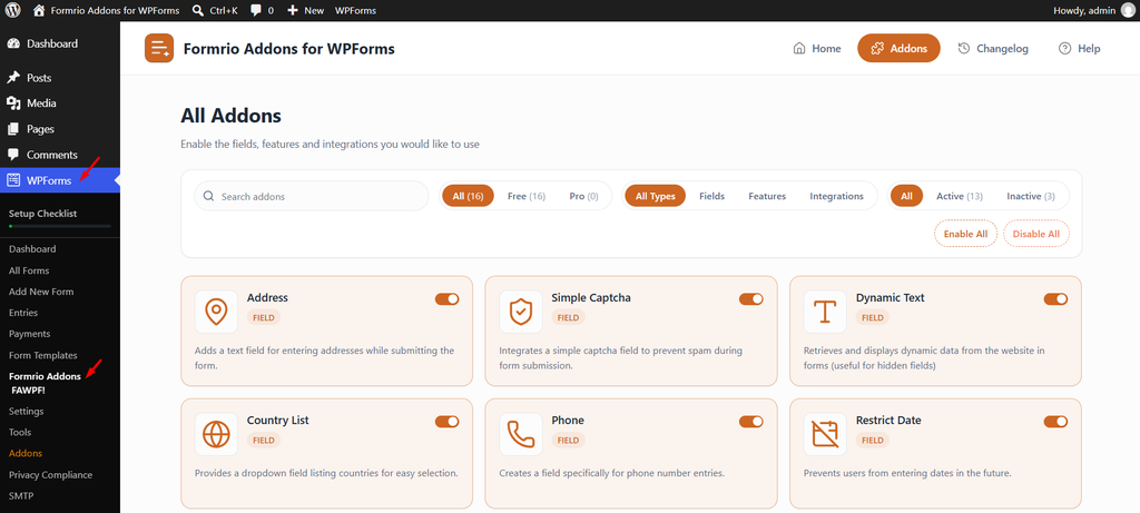 formrio addons for wpforms addons page